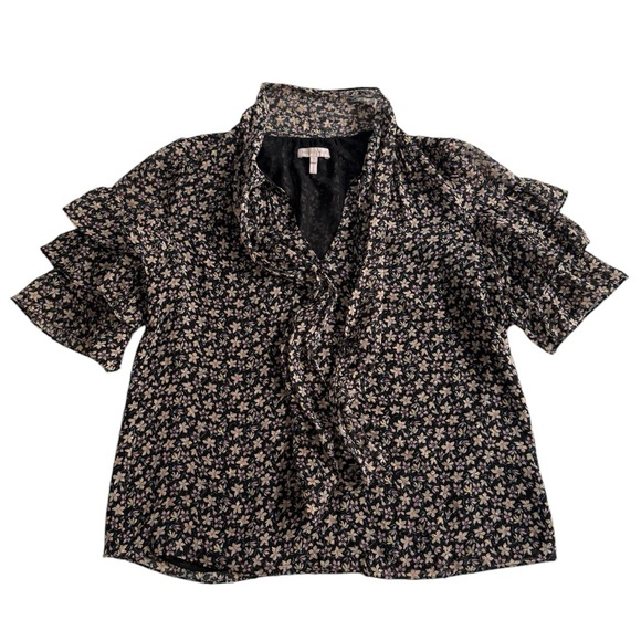 Rebecca Taylor Floral Silk Short Sleeve Louisa Ruffle Top Sz 8 Career  Romantic - Picture 4 of 13